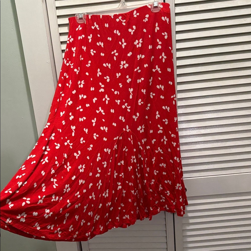 Red Floral Midi Skirt